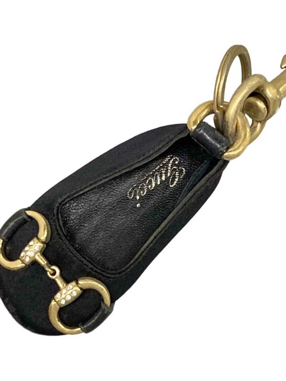 GUCCI Black Gold Clear Leather Hardware Bag Charm